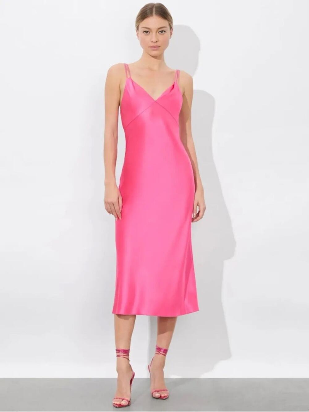 Alice + Olivia Kiro V Neck Slip Dress in Wild Pink 2